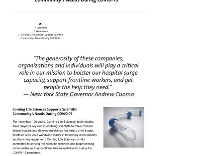 Corning Life Sciences Supports Scientific Community's Needs During COVID-19_Corning